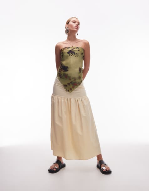 ASOS DESIGN linen look drop waist maxi skirt in buttermilk - view 1