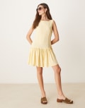 [ASOS DESIGN] ASOS DESIGN linen look drop waist mini dress in buttermilk-Yellow 16 Buttermilk