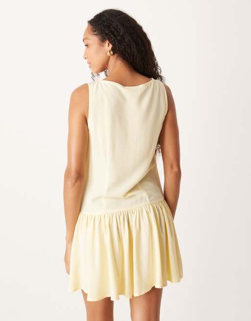 ASOS DESIGN linen look drop waist mini dress in buttermilk, 3 of 4