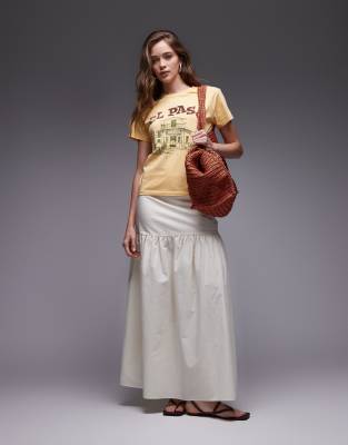 ASOS DESIGN linen look dropped waist maxi skirt in ecru-White