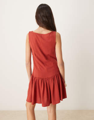 Asos Design Linen Look Dropped Waist Mini Dress