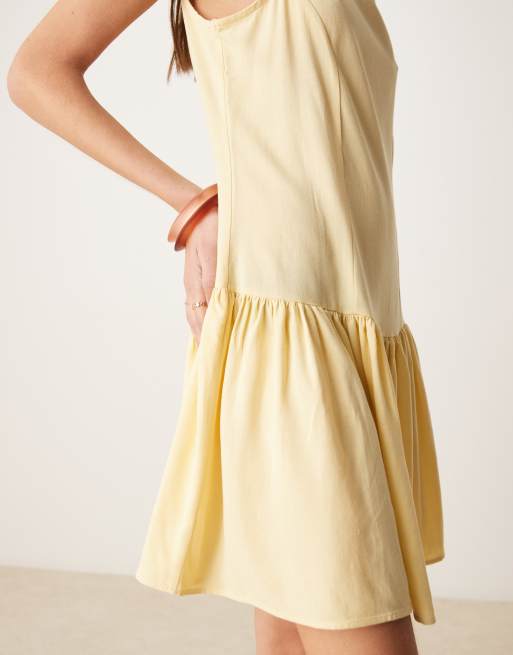 ASOS DESIGN linen look dropped waist mini dress in buttermilk, 3 of 4