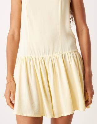 Asos Design Linen Look Dropped Waist Mini Dress In Neutral