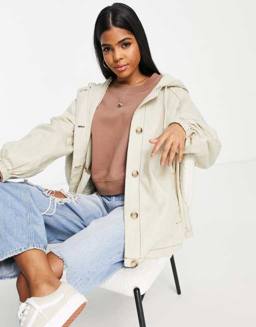 ASOS DESIGN linen look jacket with hood in stone | ASOS