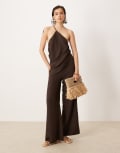 [ASOS DESIGN] ASOS DESIGN linen-look jumpsuit with asymmetric ties in chocolate-Brown 12 Chocolate