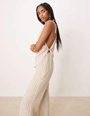 Asos Design Linen Look Jumpsuit With Asymmetric Ties