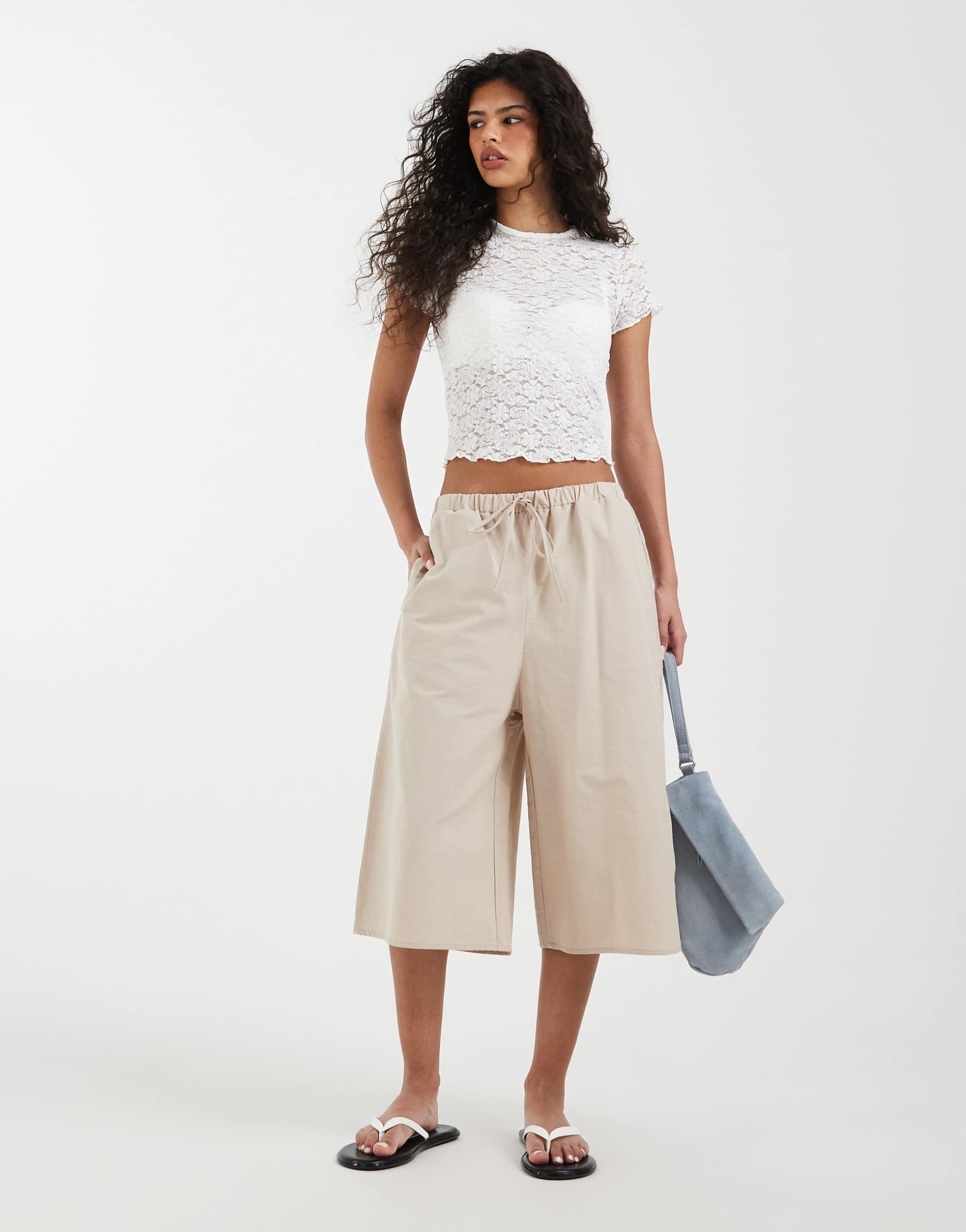 asos design linen look longline bermuda shorts in neutral