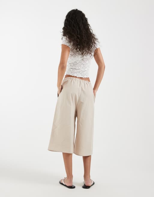 ASOS DESIGN linen-look longline bermuda shorts in neutral, 2 of 5