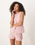 [ASOS DESIGN] ASOS DESIGN linen-look longline button-down waistcoat in rose pink (Part of a set) S Pink