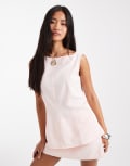 [ASOS DESIGN] ASOS DESIGN linen-look longline top in pink (Part of a set)-Brown 16 pink