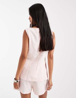 Asos Design Linen Look Longline Top In Brown