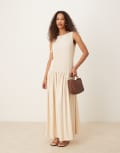 [ASOS DESIGN] ASOS DESIGN linen look low back drop waist maxi dress in beige-Neutral 10 Beige