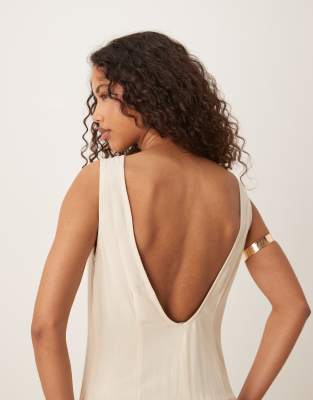 Asos Design Linen Look Low Back Dropped Waist Maxi Dress