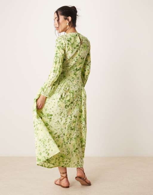 green floral linen dress Floral Sleeveless Day Dress 8 / Grass/Silk White main image 1
