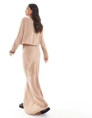 Asos Design Linen Look Maxi Skirt In Neutral