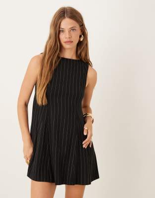Asos Design Linen Look Mini Shift Dress In Black