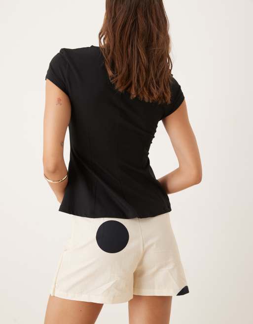 ASOS DESIGN linen-look mini skort in large scale polka dot, 3 of 5