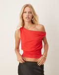[ASOS DESIGN] ASOS DESIGN linen look one shoulder drape top in red 18 Red
