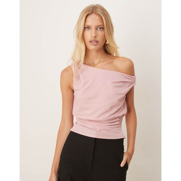 トップス ONE-SHOULDER LAME CUTSEW PINK トップス ONE-SHOULDER LAME