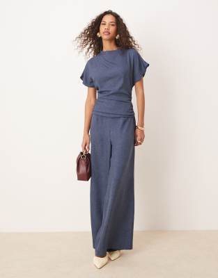 ASOS DESIGN LINEN LOOK OPEN BACK AND RUCHED DETAIL JUMPSUIT 