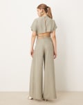 [ASOS DESIGN] ASOS DESIGN linen look open back and ruched detail jumpsuit in sage green 16 Sage green