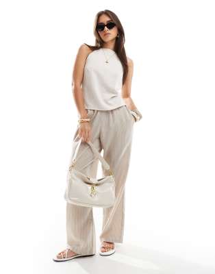 Asos Design Linen-look Open Back Cami Top In Neutral