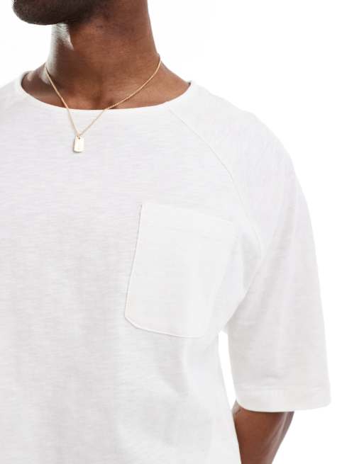 ASOS DESIGN linen look oversized t-shirt with boat neck in ecru, 4 of 4