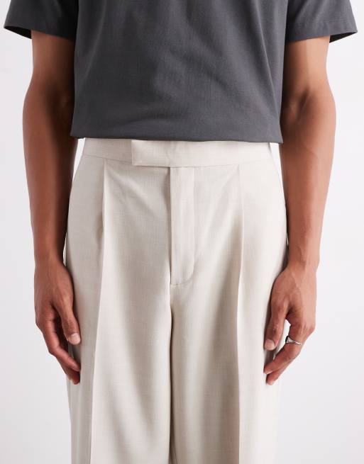 ASOS DESIGN linen look oversized tapered smart trousers with elasticated waist in stone, 4 of 5