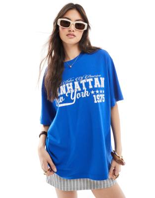 Asos Design Linen Look Oversized Tee With New York Graphic