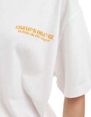 ASOS DESIGN linen look oversized tee with orange back graphic in white