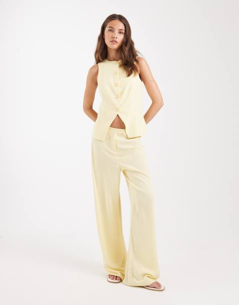 ASOS DESIGN linen look pants in buttermilk (part of a set) - view 1