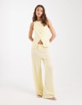 [ASOS DESIGN] ASOS DESIGN linen look pants in buttermilk (part of a set)-Yellow 12 Buttermilk
