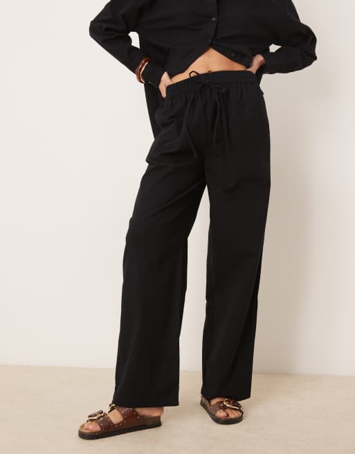 ASOS DESIGN linen look pull-on pants in black - part of a set