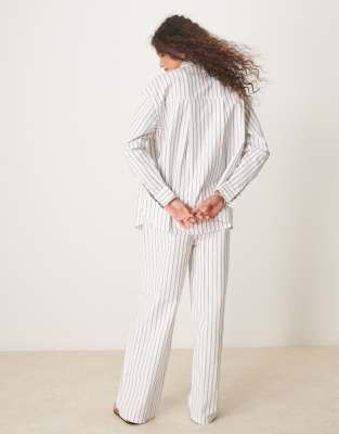 ASOS DESIGN linen look pull on pants in black stripe - part of a set
