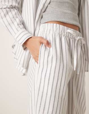 ASOS DESIGN linen look pull on pants in black stripe - part of a set