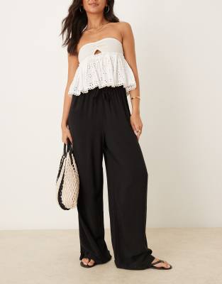 Asos Design Linen Look Pull On Pants In Black