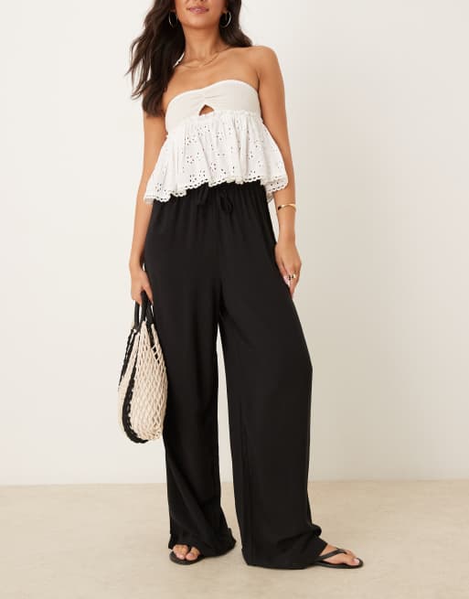 ASOS DESIGN linen look pull on pants in black