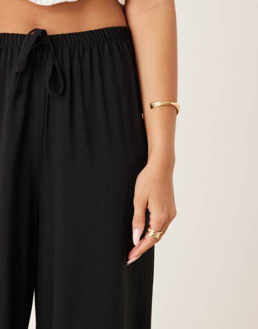 ASOS DESIGN linen look pull on pants in black