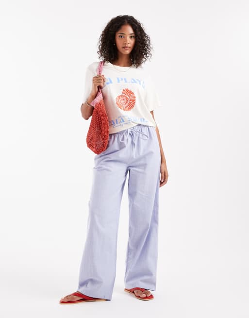 ASOS DESIGN linen look pull on pants in blue
