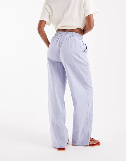 ASOS DESIGN linen look pull on pants in blue
