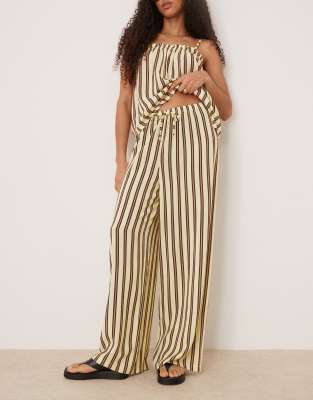 ASOS DESIGN linen look pull on pants in buttermilk stripe