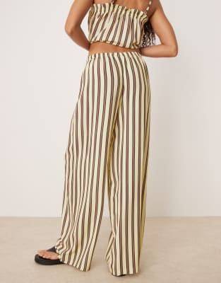ASOS DESIGN linen look pull on pants in buttermilk stripe