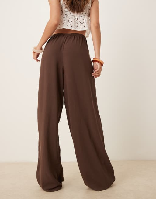 ASOS DESIGN linen look pull on pants in chocolate