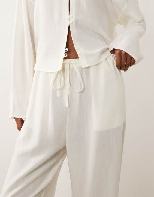 ASOS DESIGN linen look pull on pants in ecru (part of a set), 3 of 5