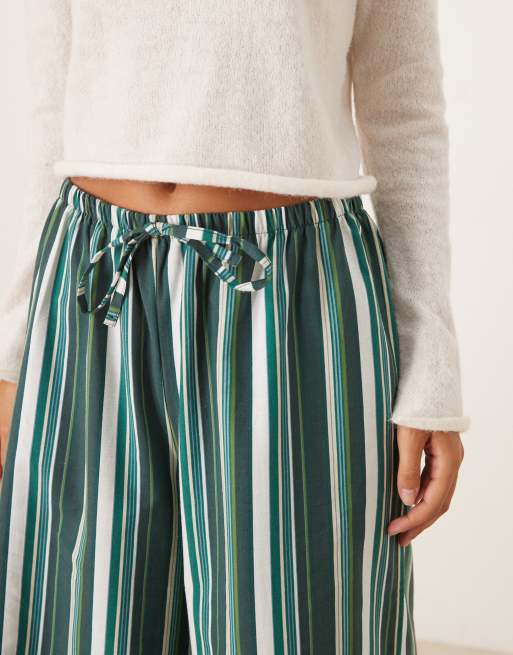 ASOS DESIGN linen-look pull-on pants in green stripe