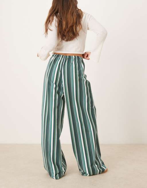 ASOS DESIGN linen-look pull-on pants in green stripe