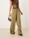 [ASOS DESIGN] ASOS DESIGN linen look pull on pants in khaki-Green M Khaki