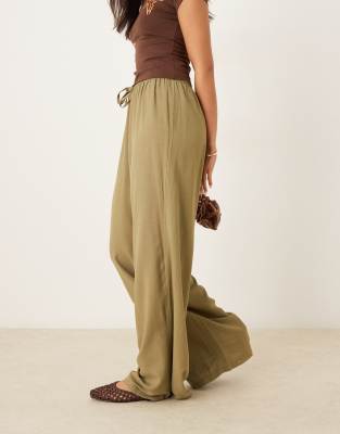 Asos Design Linen Look Pull-on Pants In Green