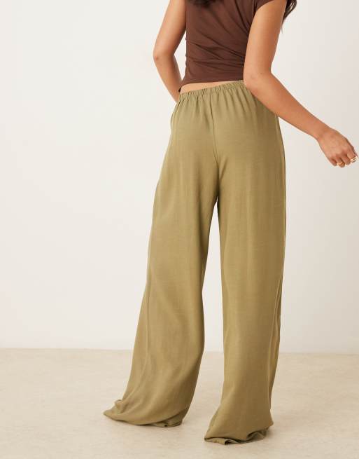 ASOS DESIGN linen look pull-on pants in khaki, 3 of 5