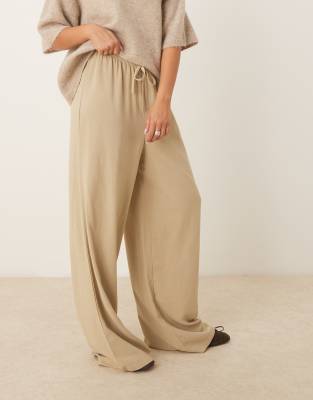 Asos Design Linen Look Pull On Pants In Neutral
